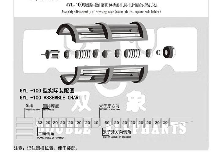 6YL-100型螺旋榨油機榨籠（包括條排，圓排，骨圈）的撤裝方法